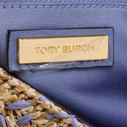 Tory Burch Light Blue/Natural Woven Raffia Fleming Clutch