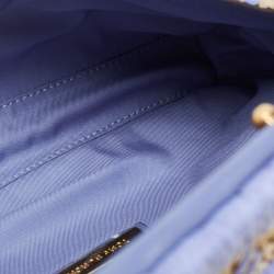 Tory Burch Light Blue/Natural Woven Raffia Fleming Clutch