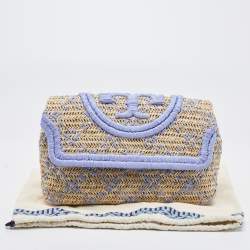 Tory Burch Light Blue/Natural Woven Raffia Fleming Clutch