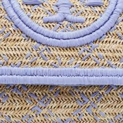 Tory Burch Light Blue/Natural Woven Raffia Fleming Clutch