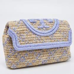Tory Burch Light Blue/Natural Woven Raffia Fleming Clutch
