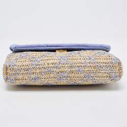 Tory Burch Light Blue/Natural Woven Raffia Fleming Clutch