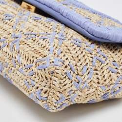 Tory Burch Light Blue/Natural Woven Raffia Fleming Clutch
