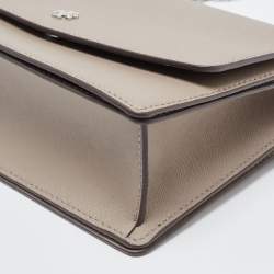 Pre Owned Tory Burch Taupe Leather Robinson Flap Shoulder Bag