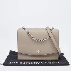 Pre Owned Tory Burch Taupe Leather Robinson Flap Shoulder Bag