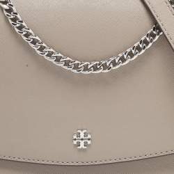 Pre Owned Tory Burch Taupe Leather Robinson Flap Shoulder Bag