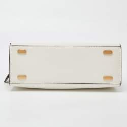 Pre Owned Tory Burch White/Beige Leather and Suede Small Lee Radziwill Double Bag