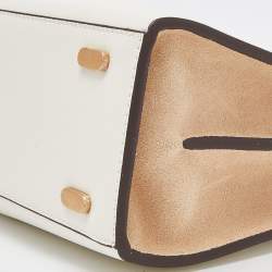 Pre Owned Tory Burch White/Beige Leather and Suede Small Lee Radziwill Double Bag