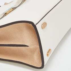 Pre Owned Tory Burch White/Beige Leather and Suede Small Lee Radziwill Double Bag