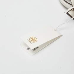 Pre Owned Tory Burch White/Beige Leather and Suede Small Lee Radziwill Double Bag