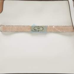 Pre Owned Tory Burch White/Beige Leather and Suede Small Lee Radziwill Double Bag