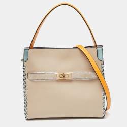 Pre Owned Tory Burch Multicolor Leather and Suede Small Lee Radziwill Whipstitch Lee Radziwill Top Hande Bag