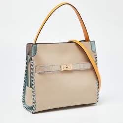 Pre Owned Tory Burch Multicolor Leather and Suede Small Lee Radziwill Whipstitch Lee Radziwill Top Hande Bag