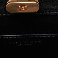 Pre Owned Tory Burch Black Croc Embossed Leather and Suede Small Lee Radziwill Bag