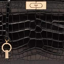 Pre Owned Tory Burch Black Croc Embossed Leather and Suede Small Lee Radziwill Bag