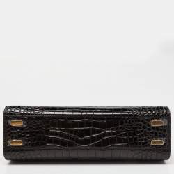 Pre Owned Tory Burch Black Croc Embossed Leather and Suede Small Lee Radziwill Bag