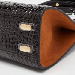 Pre Owned Tory Burch Black Croc Embossed Leather and Suede Small Lee Radziwill Bag