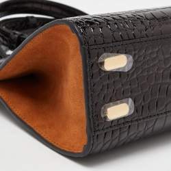 Pre Owned Tory Burch Black Croc Embossed Leather and Suede Small Lee Radziwill Bag