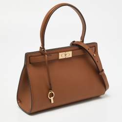 Tory Burch Brown Leather Small Lee Radziwill Top Handle Bag