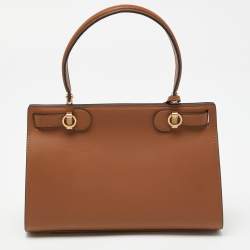Tory Burch Brown Leather Small Lee Radziwill Top Handle Bag
