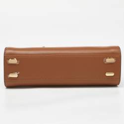 Tory Burch Brown Leather Small Lee Radziwill Top Handle Bag