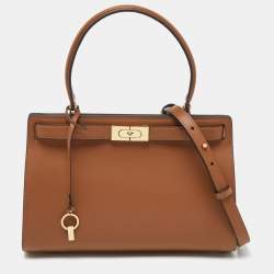 Tory Burch Brown Leather Small Lee Radziwill Top Handle Bag