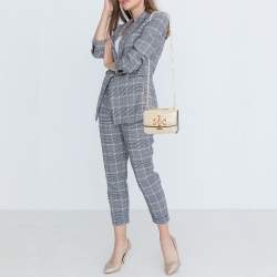 Pre Owned Tory Burch Beige Embossed Leather Small Eleanor Crossbody Bag