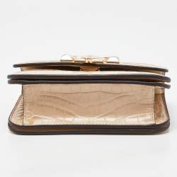 Pre Owned Tory Burch Beige Embossed Leather Small Eleanor Crossbody Bag