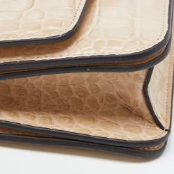 Pre Owned Tory Burch Beige Embossed Leather Small Eleanor Crossbody Bag