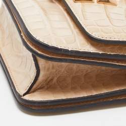 Pre Owned Tory Burch Beige Embossed Leather Small Eleanor Crossbody Bag
