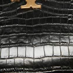 Pre Owned Tory Burch Black Croc Embossed Leather Eleanor Satchel