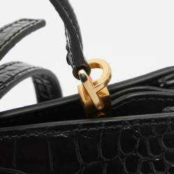 Pre Owned Tory Burch Black Croc Embossed Leather Eleanor Satchel