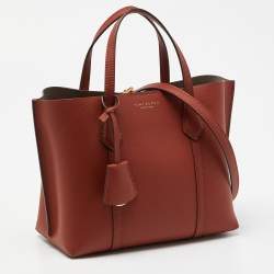 Pre Owned Tory Burch Brown Leather Small Perry Triple-Compartment Tote 