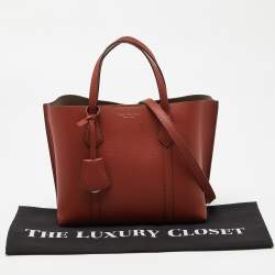 Pre Owned Tory Burch Brown Leather Small Perry Triple-Compartment Tote 