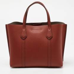 Pre Owned Tory Burch Brown Leather Small Perry Triple-Compartment Tote 
