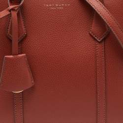 Pre Owned Tory Burch Brown Leather Small Perry Triple-Compartment Tote 