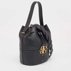 Pre Owned Tory Burch Black Leather Miller Bucket Bag