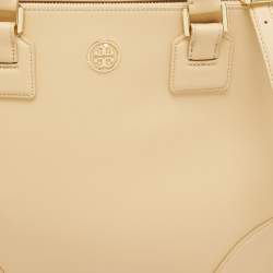 Pre Owned Tory Burch Toasted Wheat Leather Robinson Double Zip Tote