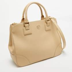 Pre Owned Tory Burch Toasted Wheat Leather Robinson Double Zip Tote