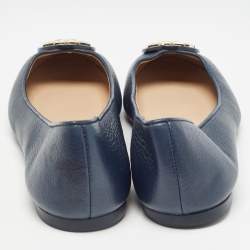 Pre Owned Tory Burch Navy Blue Leather Claire Ballet Flats Size 38.5