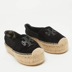 Pre Owned Tory Burch Black Suede Platform Espadrilles Size 36.5