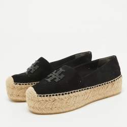 Pre Owned Tory Burch Black Suede Platform Espadrilles Size 36.5