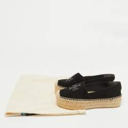 Pre Owned Tory Burch Black Suede Platform Espadrilles Size 36.5