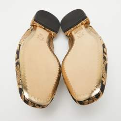 Tory Burch Black/Gold Brocade Fabric Flat Mules Size 35