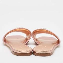 Pre Owned Tory Burch Metallic Snakeskin Embossed Leather Eleanor Flat Slides Size 39