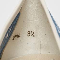 Pre Owned Tory Burch Blue/Cream Lace and Leather Lucian Wedge Pumps Size 39