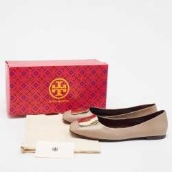 Pre Owned Tory Burch Brown Leather Ballet Flats Size 38
