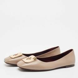 Pre Owned Tory Burch Brown Leather Ballet Flats Size 38