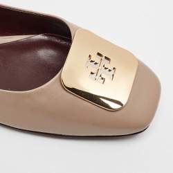 Pre Owned Tory Burch Brown Leather Ballet Flats Size 38