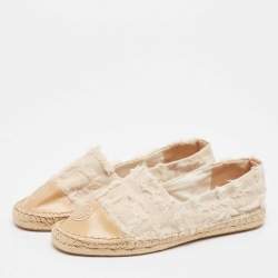 Pre Owned Tory Burch Two Tone Fabric and Leather Espadrille Flats Size 39.5